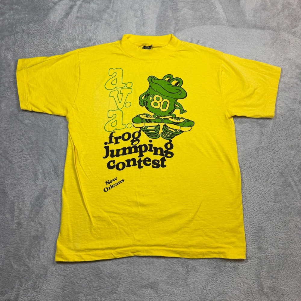 Vintage Anvil Frog Jumping Contest T Shirt Mens L Yellow New Orleans 80s
